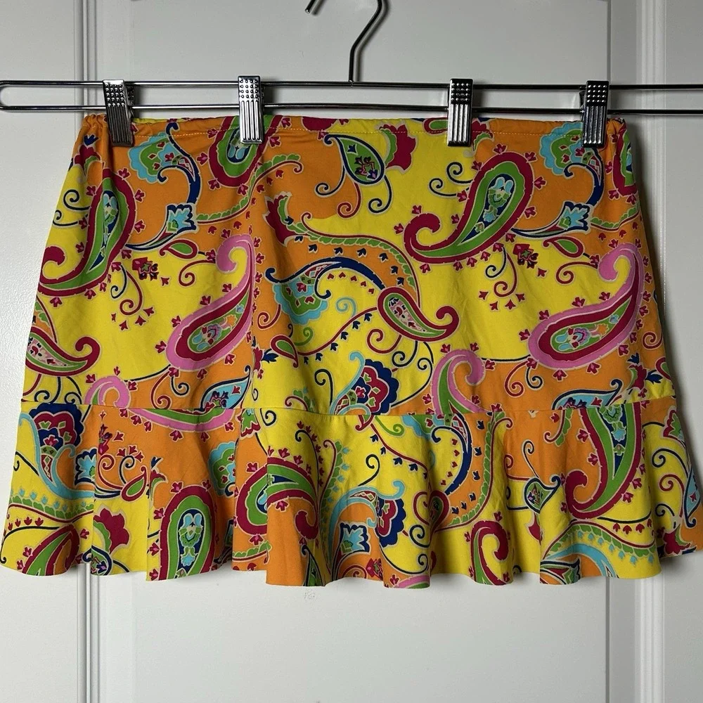 Ralph Lauren Vintage Y2K 2000s Paisley Print Tiered Ruffle Swim Skirt Cover Up